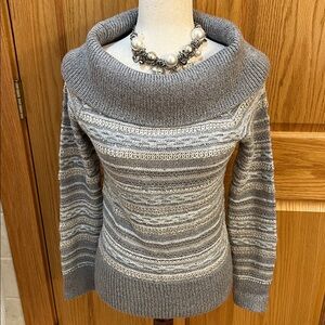 WHBM Silver, Gray, Gold Stripe Sweater with Sequin Embellishments! GORGEOUS!
